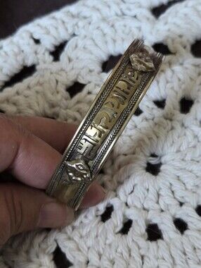 Vintage-Inspired Two-Tone Brass Hinged Bracelet